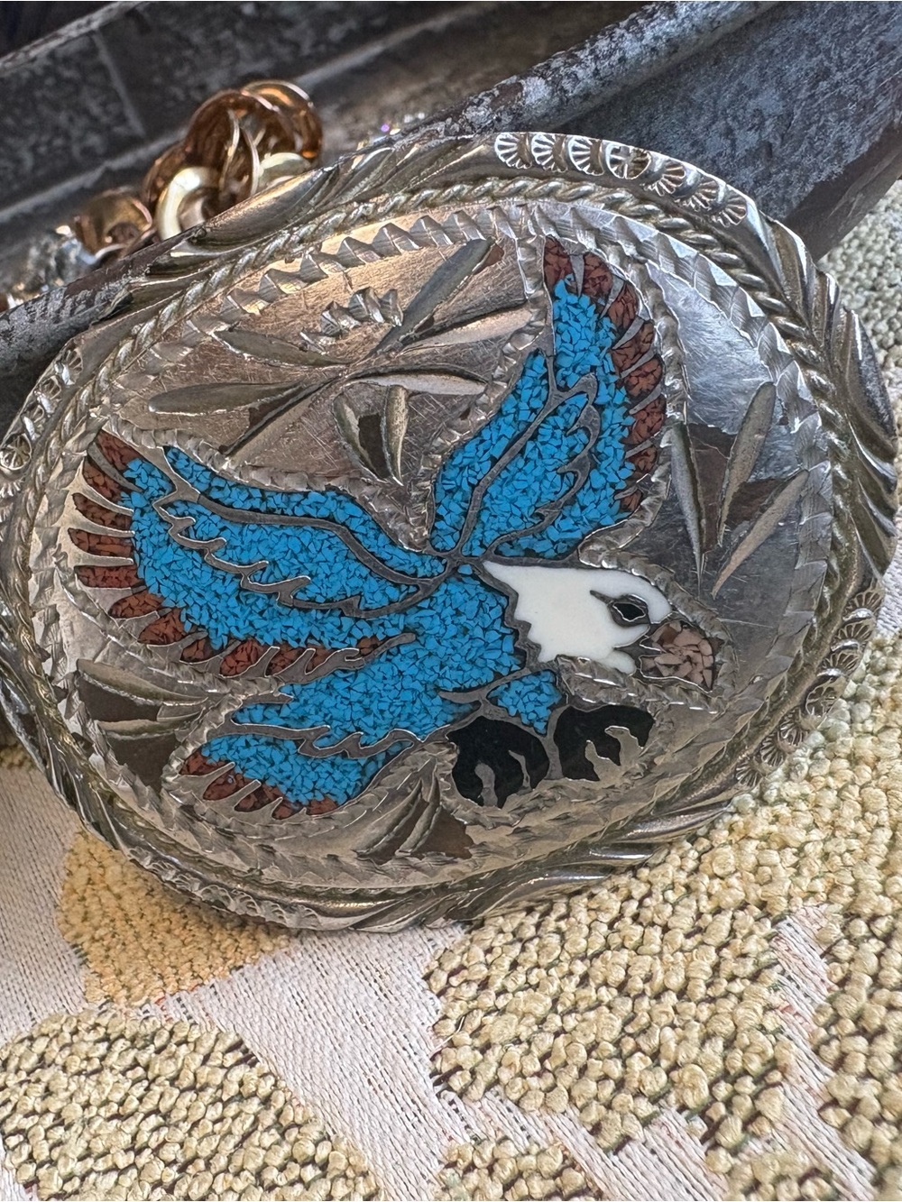 Turquoise Inlay Eagle Belt Buckle